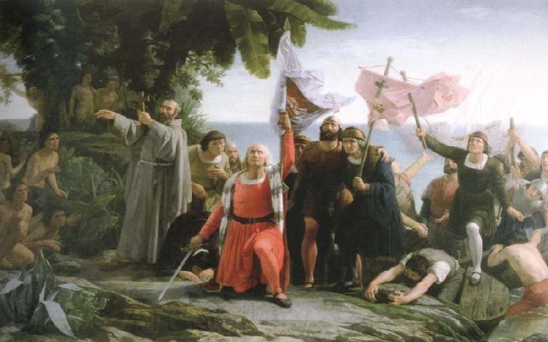 dioscoro teofilo de la puebla tolin the first landing of christopher columbus in america Norge oil painting art